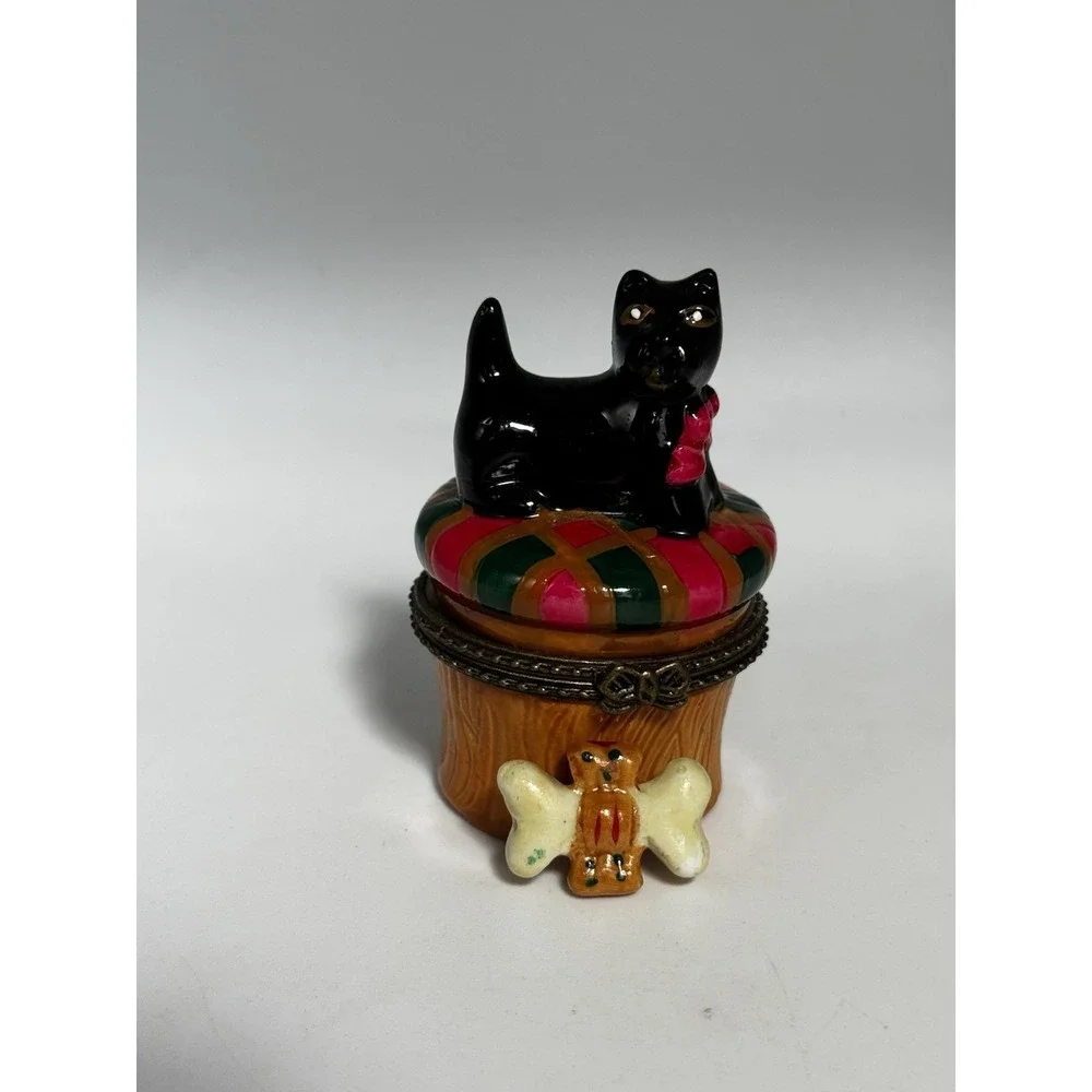 Vintage Black Scottie Dog Trinket Box With Bone